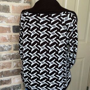 Vintage Brown & Cream Houndstooth Double Breasted Sweater Contrast Shawl Collar
